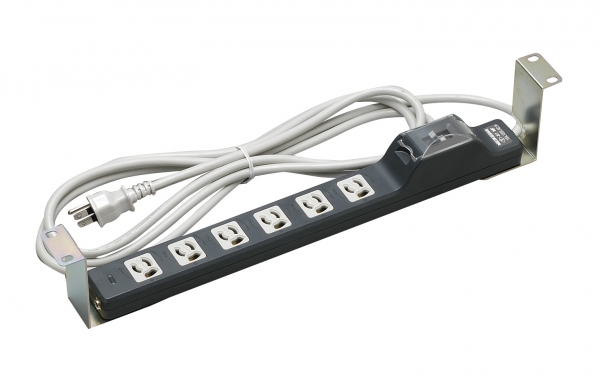 19インチラック用200Vコンセント 明工社 設備工事用配線器具 安全ブレーカ・横取付用段付金具付 C13×7コ口 コード3m ME8710