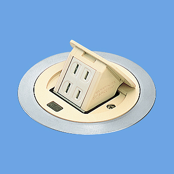 F型アップコン 扉付ダブルコンセント 丸形 2個口 電線管工事用 はさみ込み固定 アイボリー