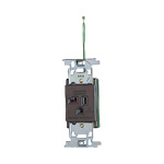 フルカラー ホーム埋込アース付コンセント 20A 125V 接地リード線付 チョコ