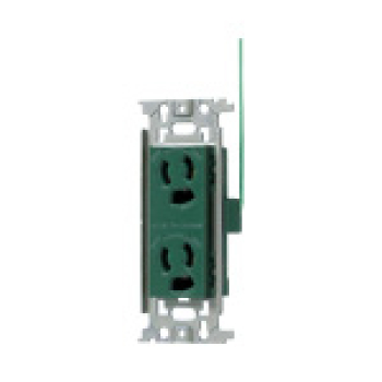 フルカラー 埋込抜け止め接地ダブルコンセント 15A 125V 接地リード線付 緑